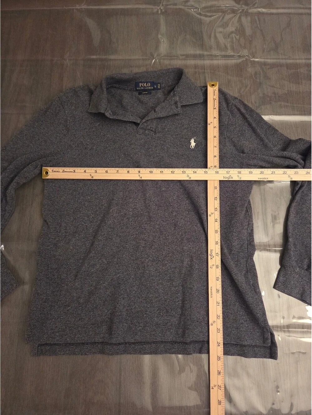 Polo Ralph Lauren Slim Fit Long Sleeve Gray Cotton Polo Shirt Size L